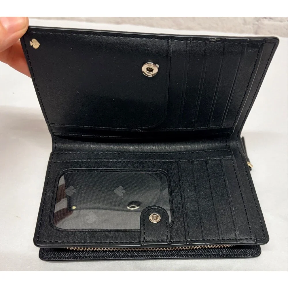 Kate Spade Saffiano Leather Compact Bifold Wallet w/ Zip-Around Coin Compartment